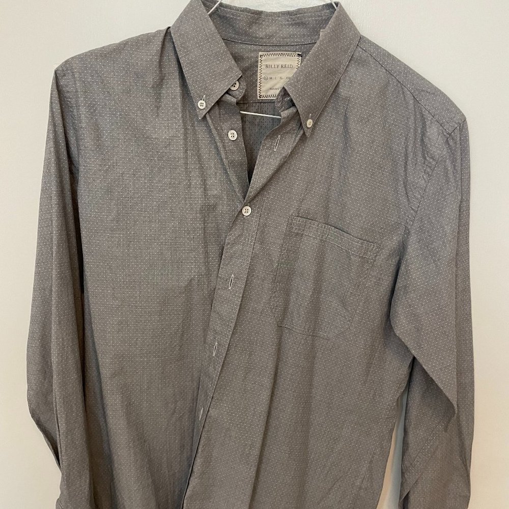 Billy Reid grey shirt with white dots